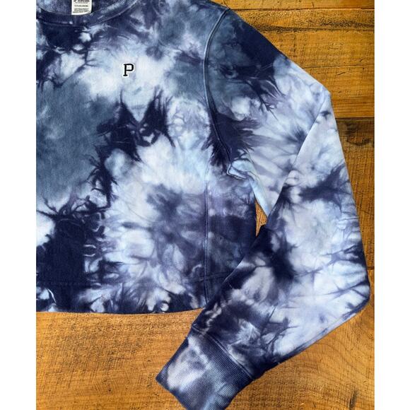 Womens Victoria's Secret PINK Blue White Cropped Style Long Sleeve Sweatshirt S - Picture 2 of 9